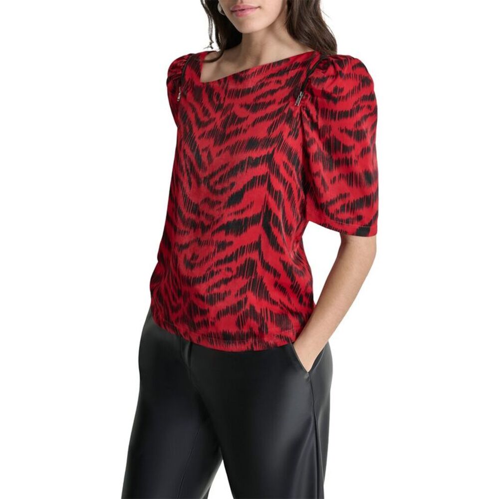 Dkny Womens  Asymmetrical Short Sleeve Top